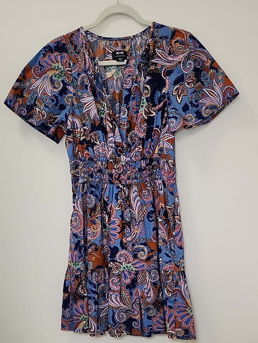 Anthro Somerset Mini Dress multicolor paisley print smocked waist tiered Sz S - Picture 2 of 16